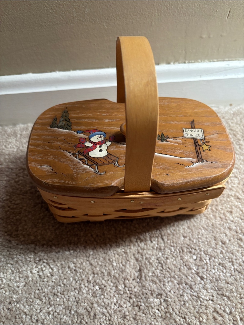 Royce craft baskets Handmade Wooden Holiday Snowman Sewing Basket - Natural Wood